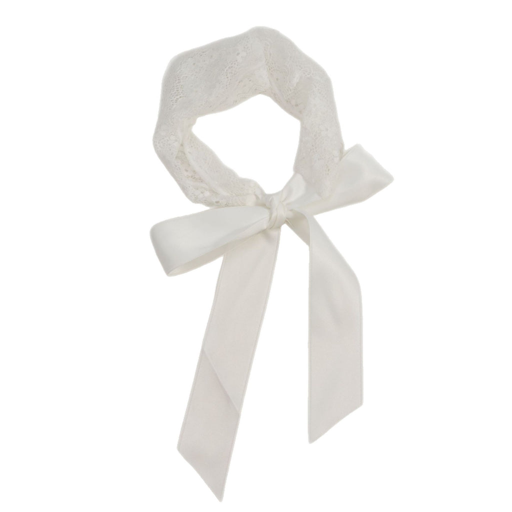 Floral lace headband with long satin ribbon ties